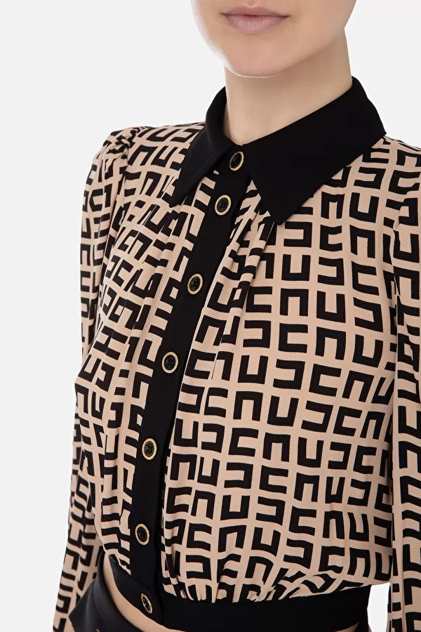 ELS-CA00831E2 BROWN&BLACK BLOUSE