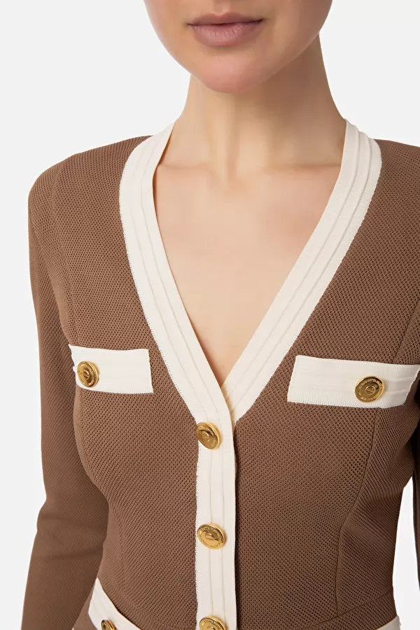 ELS-MK54B32E2 BROWN&CREAM CARDIGAN
