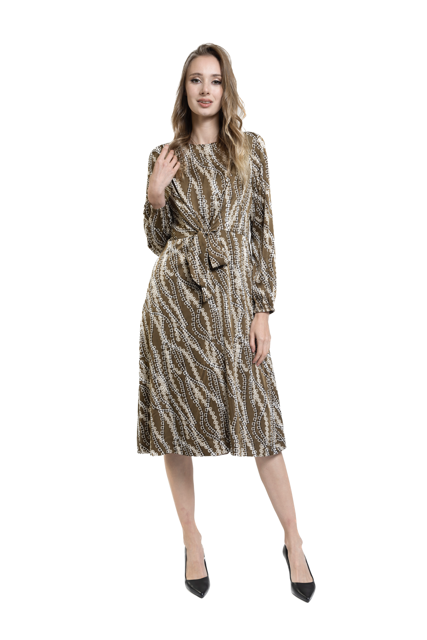 LUE-W23399-A GREEN PRINT DRESS