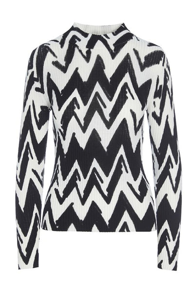 BKR-13397 BLACK&WHITE ZIG ZAG BLOUSE