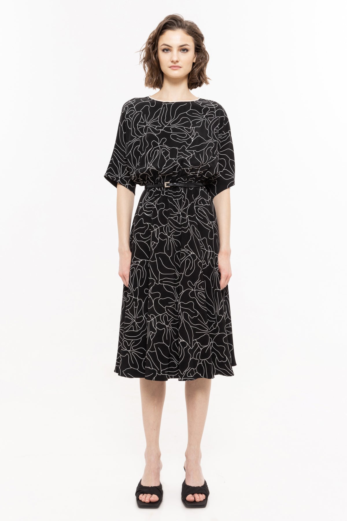 NIS-RZ14047 BLACK PRINT DRESS