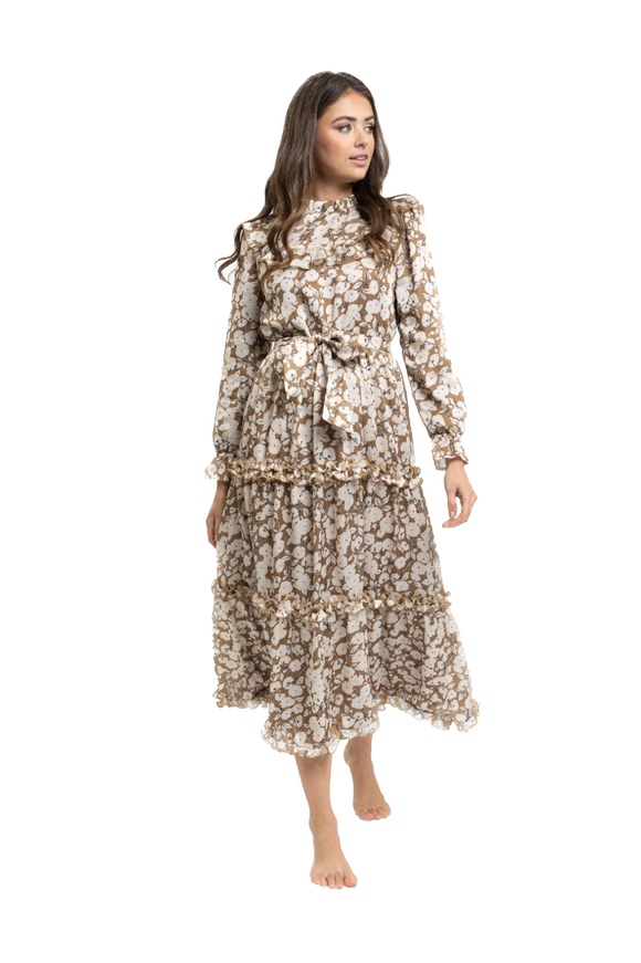 LTE- TN2301-A BEIGE FLORAL DRESS