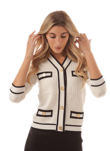 MIZ-221273 WHITE&BLACK CARDIGAN