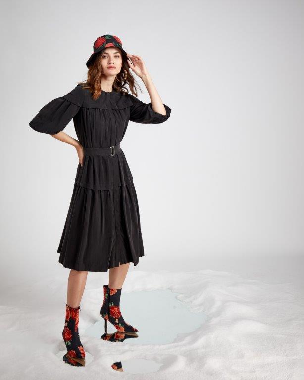 NOI-1820 BLUE BUBBLE SLEEVE DRESS