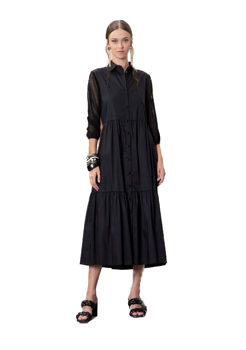 SHS-3035/N BLACK KNIT SLEEVE DRESS