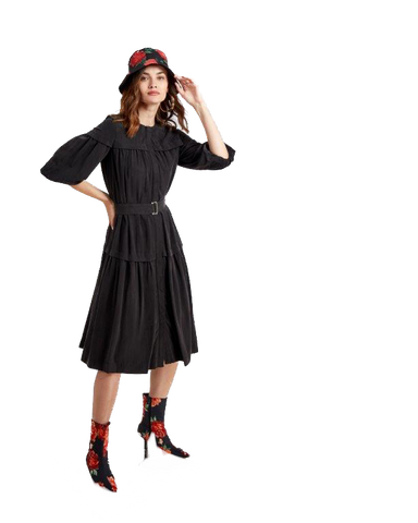 NOI-1820 BLUE BUBBLE SLEEVE DRESS
