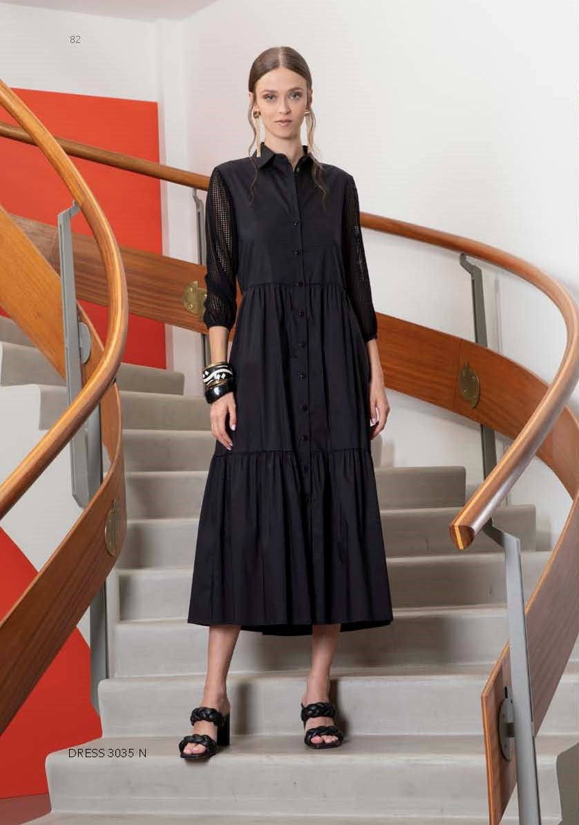 SHS-3035/N BLACK KNIT SLEEVE DRESS