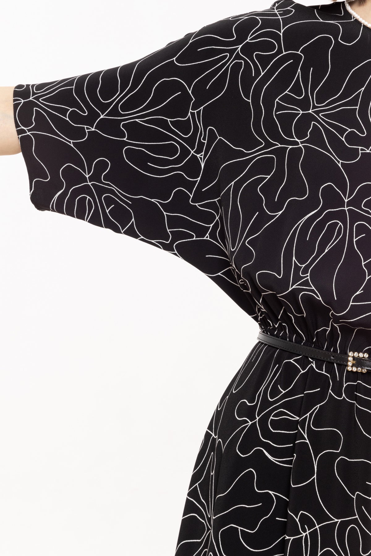 NIS-RZ14047 BLACK PRINT DRESS