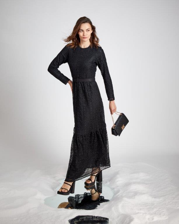 NOI-1165 BLACK LACE MAXI DRESS