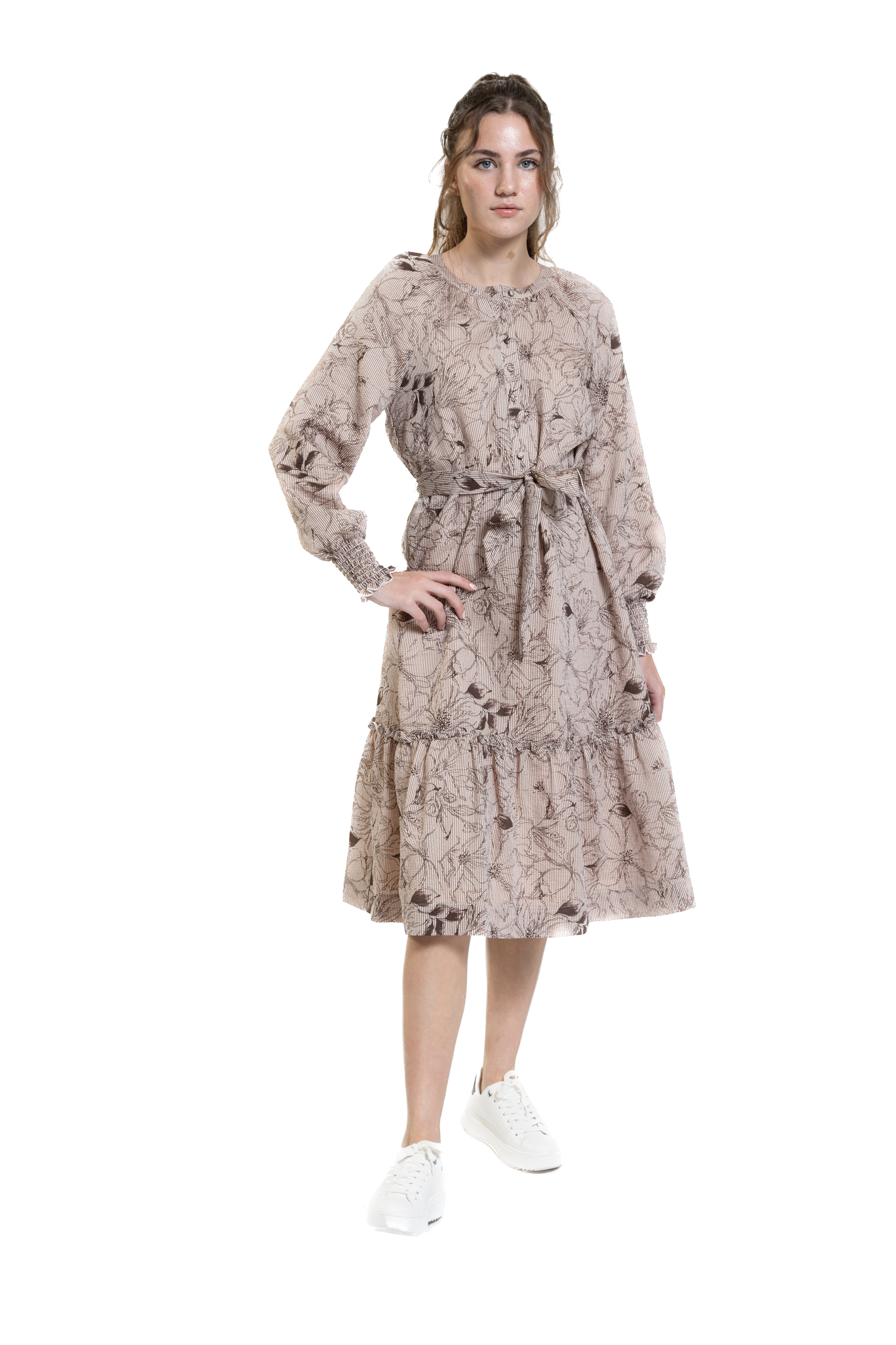 LUE-WS23396-B BROWN PRINT DRESS
