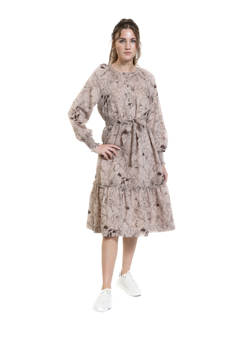 LUE-WS23396-B BROWN PRINT DRESS