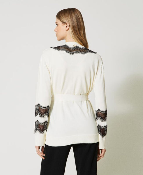 TW-231TP3232 WHT&BLK LACE CARDIGAN