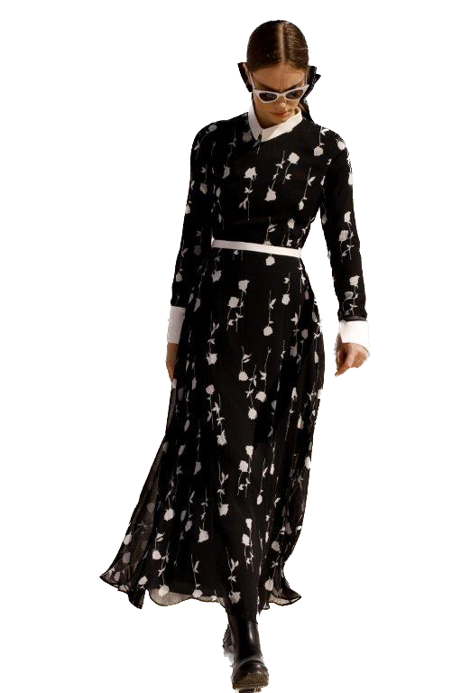 NOI-1827 BLACK CHIFFON FLOWER DRESS