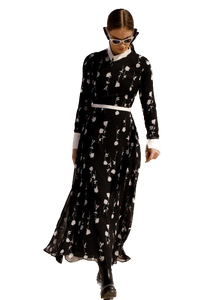 NOI-1827 BLACK CHIFFON FLOWER DRESS