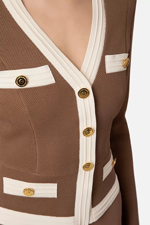 ELS-MK54B32E2 BROWN&CREAM CARDIGAN