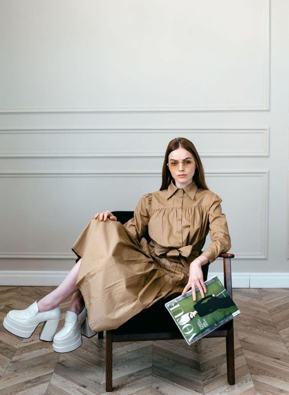 NOI-NR-0144 TAN WIDE BOW BLOUSE