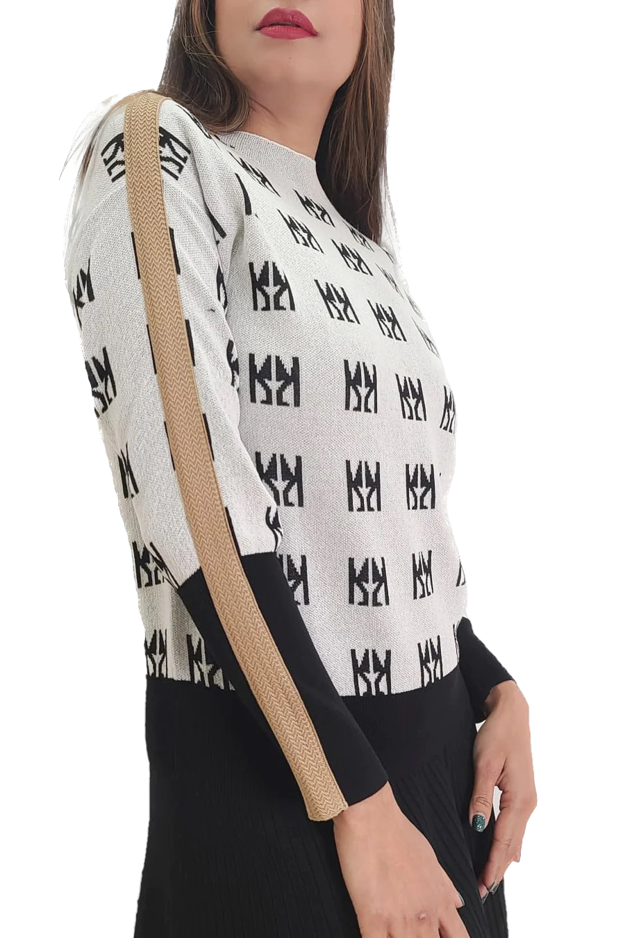 NCY-L62056 WHITE&CAMEL TOP