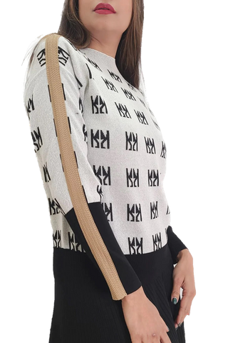 NCY-L62056 WHITE&CAMEL TOP