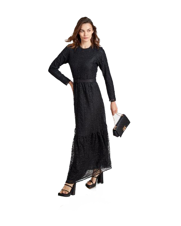 NOI-1165 BLACK LACE MAXI DRESS